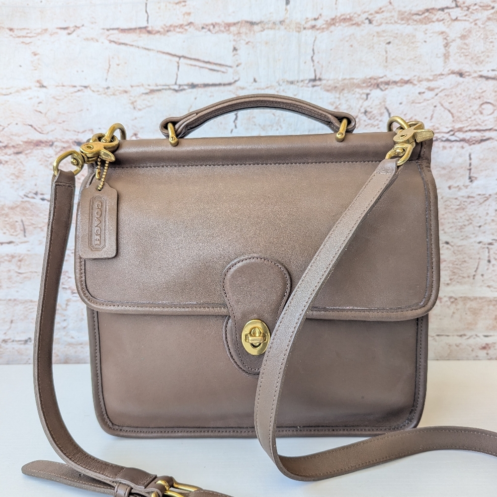 Coach Taupe Leather Top Handle Crossbody Bag with Gold Hardware - Picture 3 of 15